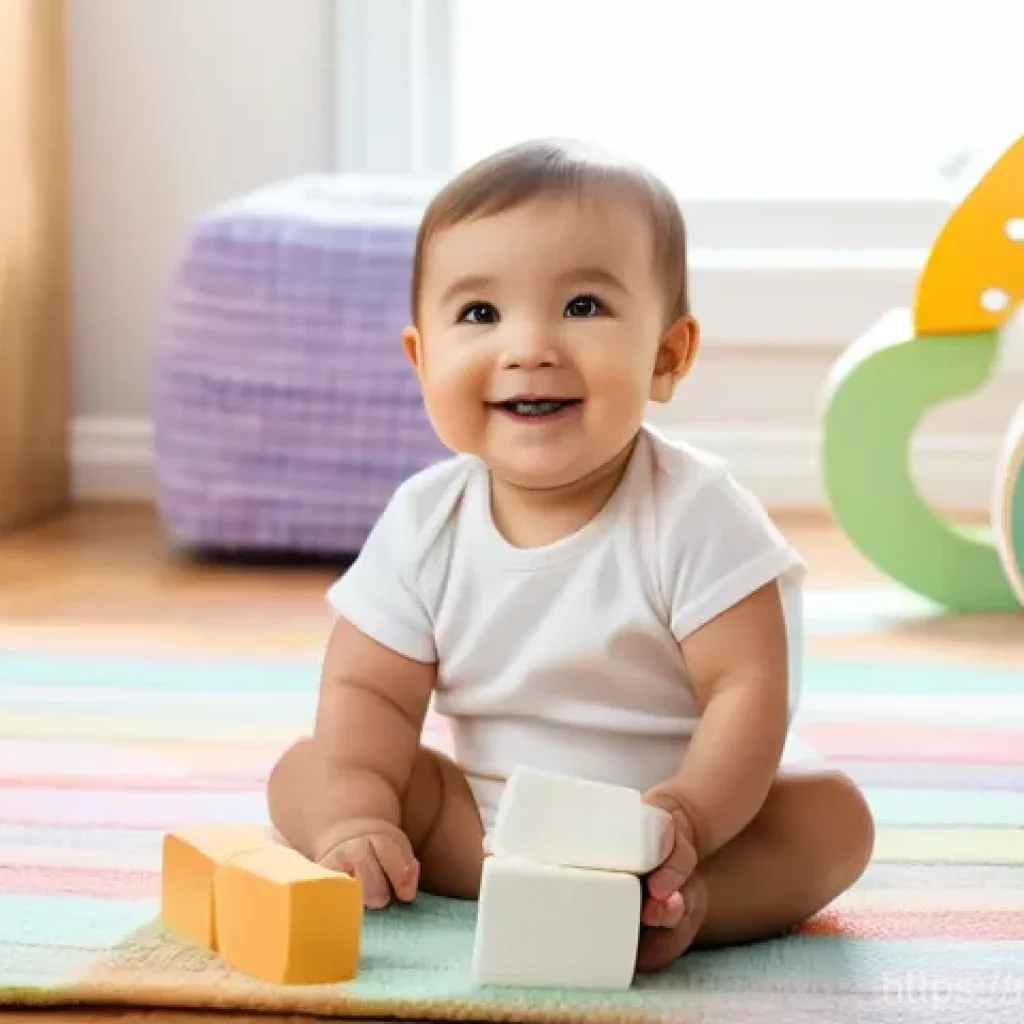 AI 학습자가 자주 하는 실수와 해결 방법 - A cheerful toddler, wearing a clean white diaper, sitting on a soft, colorful rug in a sunlit nurser...