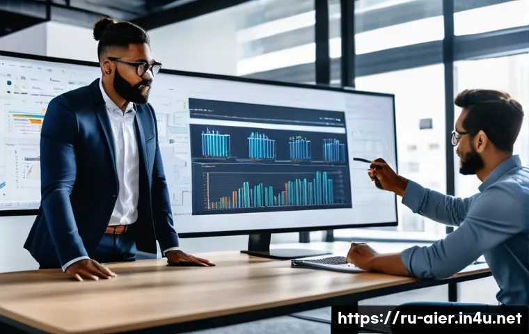 AI 프로젝트 일정 관리 방법 - A professional AI development team collaborating in a modern office environment, diverse group of da...