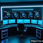 AI 개발 환경 구성 팁 - A high-tech AI research lab interior featuring multiple powerful NVIDIA RTX 3080 and 3090 GPUs insta...
