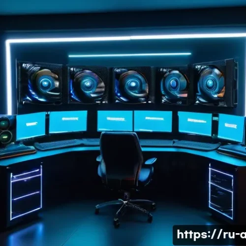 AI 개발 환경 구성 팁 - A high-tech AI research lab interior featuring multiple powerful NVIDIA RTX 3080 and 3090 GPUs insta...