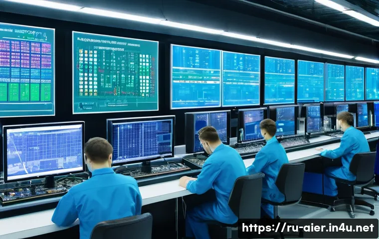 AI와 로보틱스의 융합 사례 - A modern Russian electronics factory interior with advanced AI-powered robotic arms performing preci...