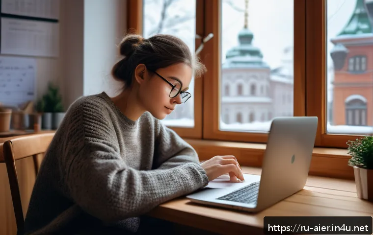 딥러닝 실기 시험 준비법 - A detailed, cozy home study scene featuring a young adult Russian student sitting at a wooden desk b...