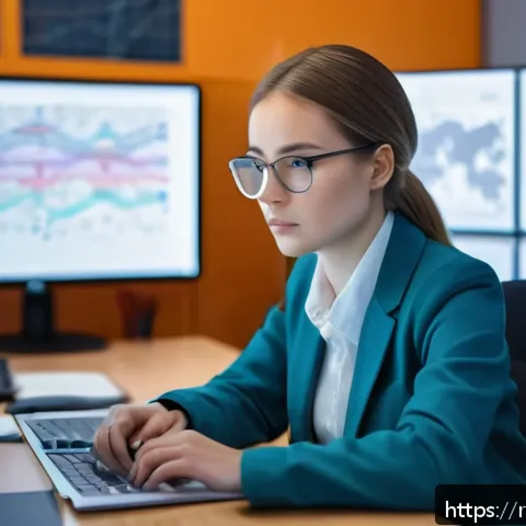인공지능 학습의 실습과 이론 균형 - A focused young Russian AI researcher in a modern tech workspace, surrounded by multiple computer sc...