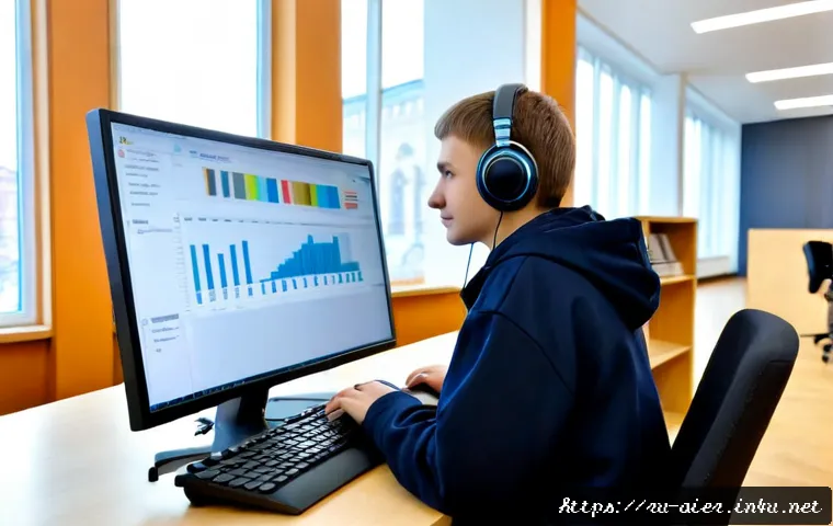 AI 연구와 학습에서의 장애 극복 - Photorealistic scene of a determined Russian university student using an AI-powered accessibility wo...
